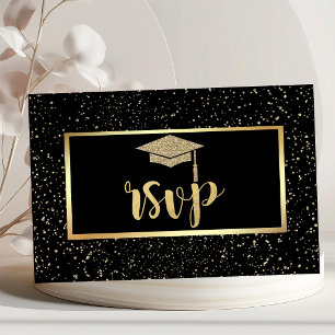 Cartão RSVP Tampa de Gradução com Brilho Dourado, Festa de For