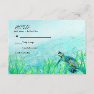 Cartão RSVP Tartaruga Marinha Arte de Praia Oceânica Elegante 
