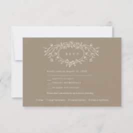 Cartão RSVP Taupe and Beige Floral Line Art Wedding 