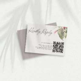 Cartão RSVP Taupe de Código QR Floral Simples