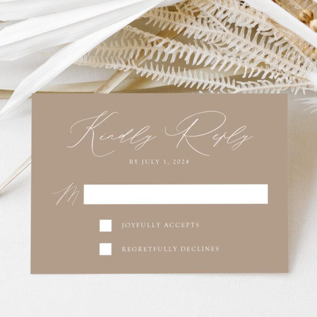 Cartão RSVP Taupe Modern Elegance Wedding (Criador carregado)