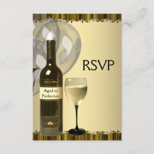 Cartão RSVP Taurino Garrafa de Vinho Dourado 50º Festa de Aniv