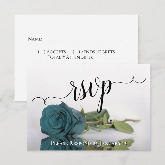 Cartão RSVP Teal Elegante ou Turquesa Refletindo Casamento de  (Frente/Verso)