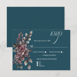 Cartão RSVP Teal Escuro, Roxo Empolado, Lavanda, Floral Salvia