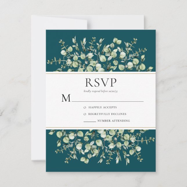 Cartão RSVP Teal Eucalyptus Wedding (Frente)