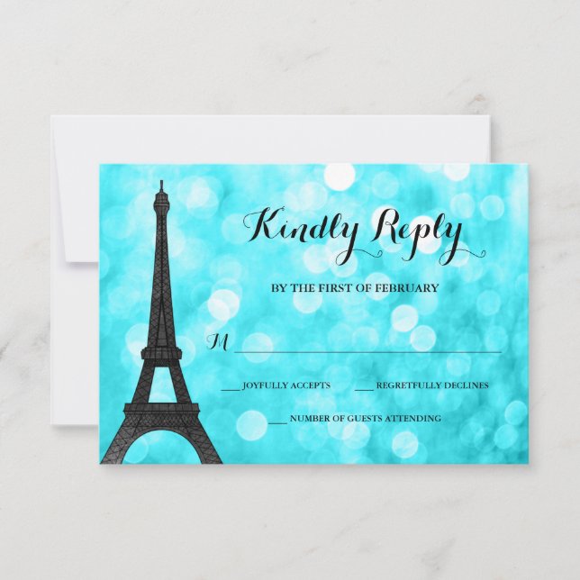 Cartão RSVP Teal Paris Bokeh Glitter Lights (Frente)