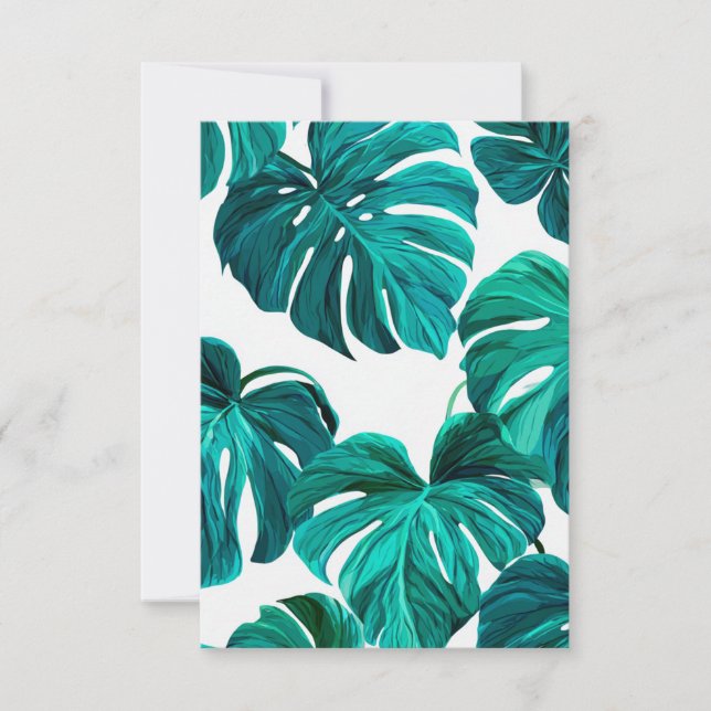 Cartão RSVP Teal Tropical Monstera Leaf Seamless Pattern Art (Frente)