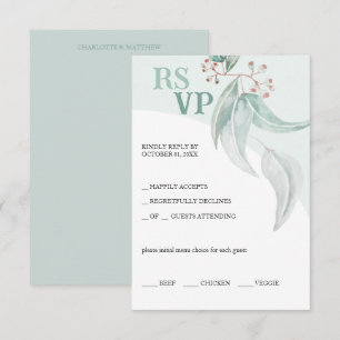 Cartão RSVP Técnica de aquarela boêmia elegante de eucalipto