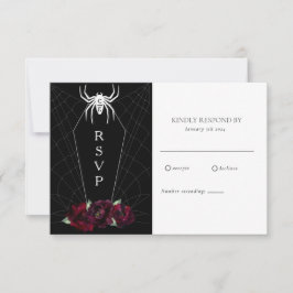 Cartão RSVP Tela de Aranha do Caixão Hallowedding Preto Branco