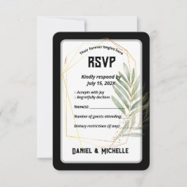 Cartão RSVP Tema Botânico do Casamento Dourado Preto Arrancado