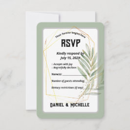 Cartão RSVP Tema Botânico do Casamento Dourado Preto Arrancado