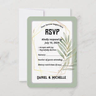 Cartão RSVP Tema Botânico do Casamento Dourado Preto Arrancado