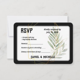 Cartão RSVP Tema Botânico do Casamento Dourado Preto Arrancado