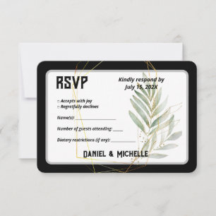 Cartão RSVP Tema Botânico do Casamento Dourado Preto Arrancado