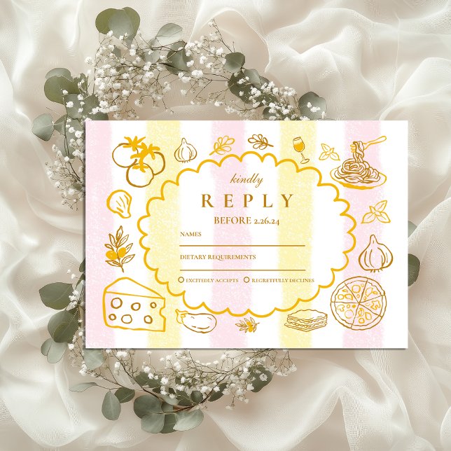 Cartão RSVP Tema da Comida de Casamento Italiano Pastel (Criador carregado)