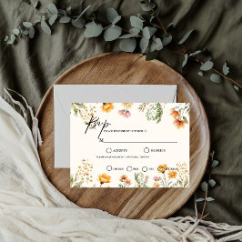 Cartão RSVP Tema de casamento de flores silvestres marfim Mini