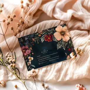 Cartão RSVP Tema de Casamento Romance Escuro