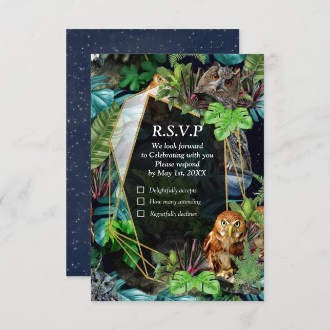 Cartão RSVP Tema de celebração de festas ao vivo da noite (Frente/Verso)