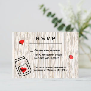 Cartão RSVP Tema de textura de madeira em pote de pedreiro vin