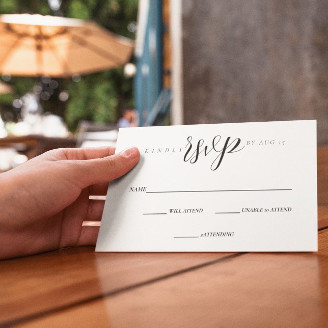 Cartão RSVP Tema Elegante de Casamento Negro e Branco (Customize your wedding RSVP card in a simple and stylish way)