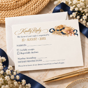 Cartão RSVP Tema Vintage Casamento de Destino com Blush Azul M