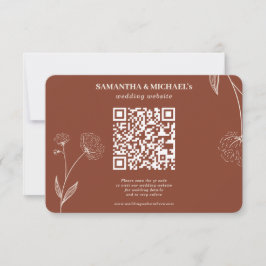 Cartão RSVP Terracota Algodão Floral Qr Casamento Site Detalhe