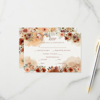Cartão RSVP Terracota Boho Floral Outono Rústico Elegante
