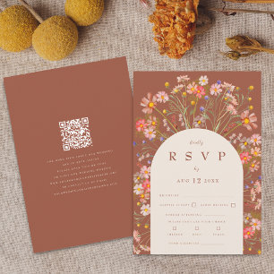 Cartão RSVP Terracota Boho Outono Flor Silvestre Floral Código