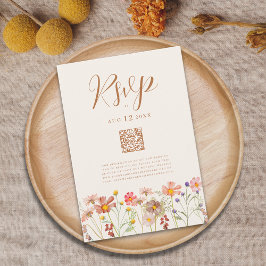 Cartão RSVP Terracota Boho Outono Floral casamento Código QR