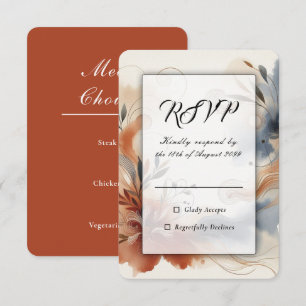 Cartão RSVP Terracota Crepúsculo e Blooms Navy Casamento