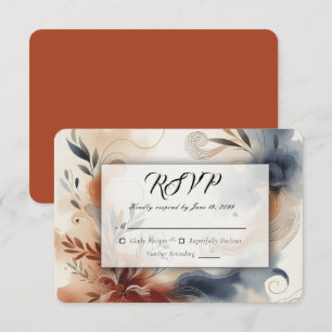 Cartão RSVP Terracota Crepúsculo e Blooms Navy Casamento