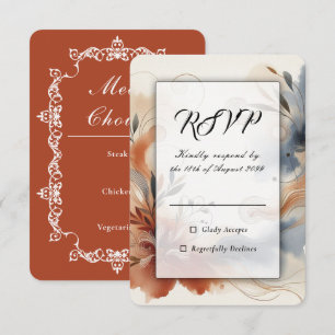 Cartão RSVP Terracota Crepúsculo e Botões Navy Casamento