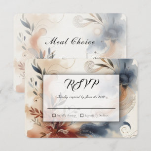 Cartão RSVP Terracota Crepúsculo e Botões Navy Casamento