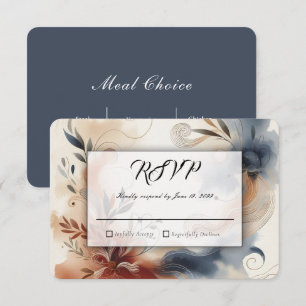 Cartão RSVP Terracota Crepúsculo e Navy Blooms Casamento