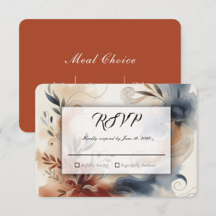 Cartão RSVP Terracota Crepúsculo e Navy Blooms Casamento