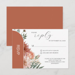 Cartão RSVP Terracota e Floral de Pêssego para um Casamento de