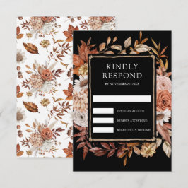 Cartão RSVP Terracota Floral Preto Casamento