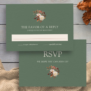 Cartão RSVP Terracota Floral Verde Caída Aquarela Casamento
