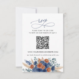 Cartão RSVP Terracotta Azul Escuro Greenery Pampas Moderno QR