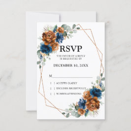 Cartão RSVP Terracotta Azul Marinho Verde Geométrico Casamento