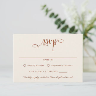 Cartão RSVP Terracotta Beige Script Manuscrito Simples