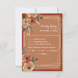 Cartão RSVP Terracotta Boho Fall Floral Watercolor Casamento