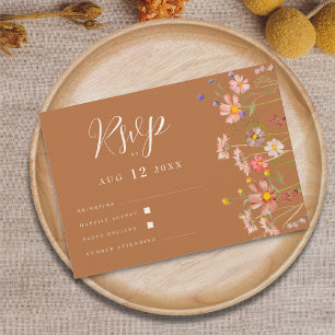 Cartão RSVP Terracotta Boho Fall Wildflower Weding