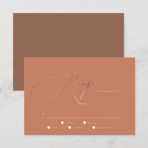 Cartão RSVP Terracotta Dusty Orange Elegant Boho Dourado Casam