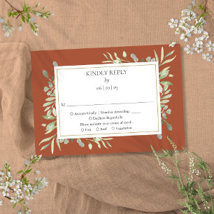 Cartão RSVP Terracotta Elegante Vegetação Aquarela