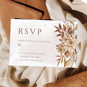 Cartão RSVP Terracotta Ferrugem Flores Boho Folhagem Outono Ca