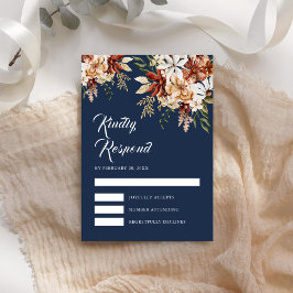 Cartão RSVP Terracotta Floral Marinho Azul Casamento