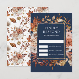 Cartão RSVP Terracotta Floral Navy Blue Wedding