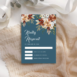 Cartão RSVP Terracotta Floral Wildflower Dusty Casamento Azul