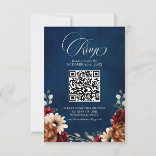 Cartão RSVP Terracotta Marinho Blue Burgundy Código QR geométr